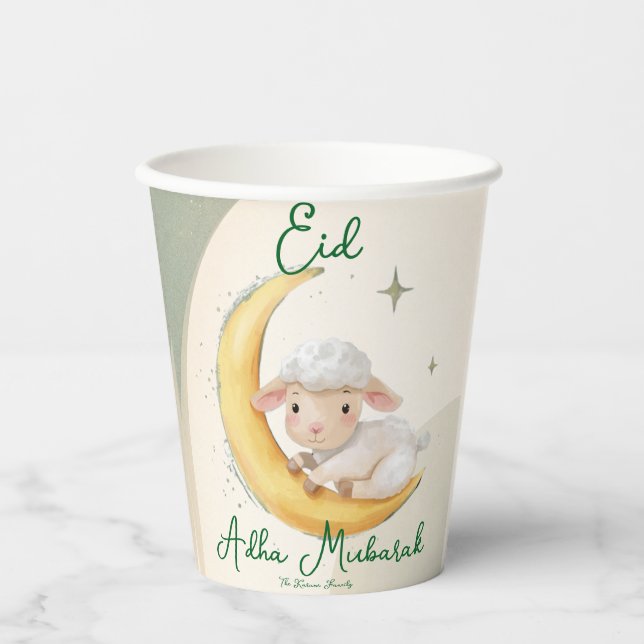 Gobelets En Papier Eid  Al Adha Dusty Green Cute Sheep Dinner  (Recto)