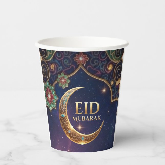 Gobelets En Papier Eid Mubarak Islamic celebration Gold And navy (Recto)