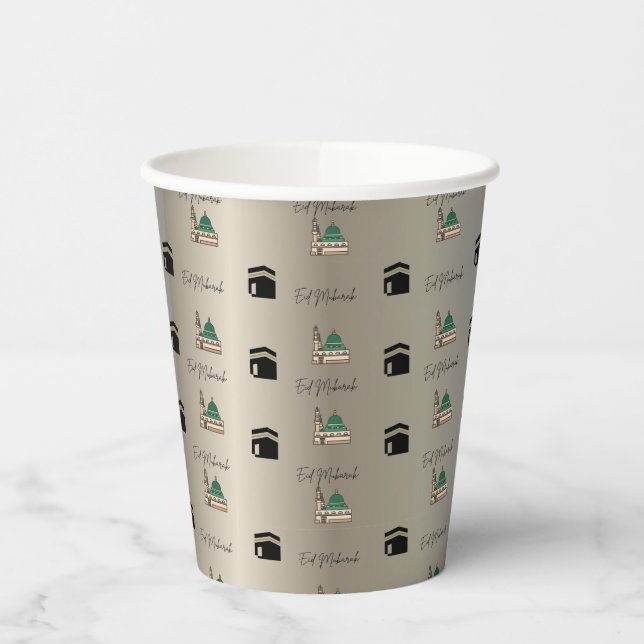 Gobelets En Papier Eid Mubarak Paper Cup – Gold Kaaba & Masjid Nabawi (Gauche)