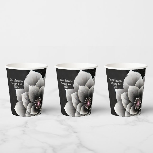 Gobelets En Papier Élégance intemporelle : Mariage en fleurs noir et  (Multi)