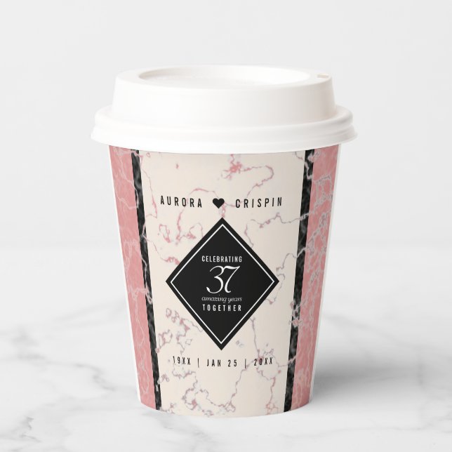 Gobelets En Papier Élégant 37e anniversaire du Mariage Alabaster (Recto)