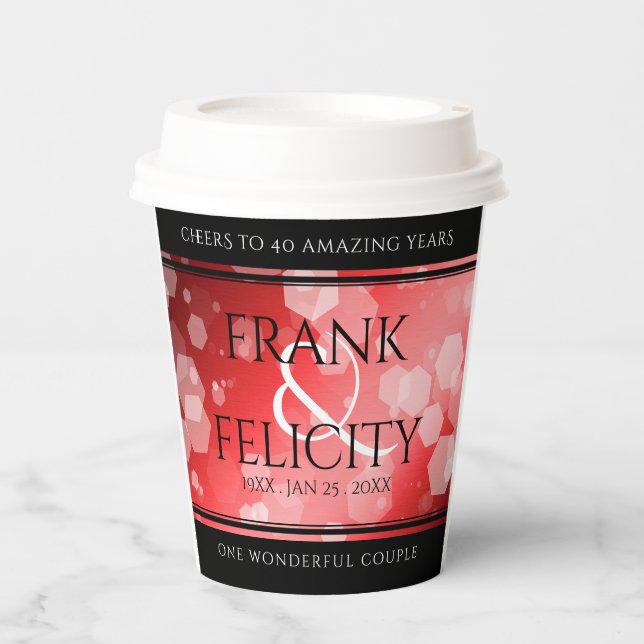 Gobelets En Papier Élégant 40ème 80ème anniversaire de Ruby Mariage (Recto)