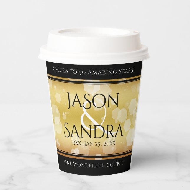 Gobelets En Papier Élégant 50e anniversaire de Mariage d'or (Recto)