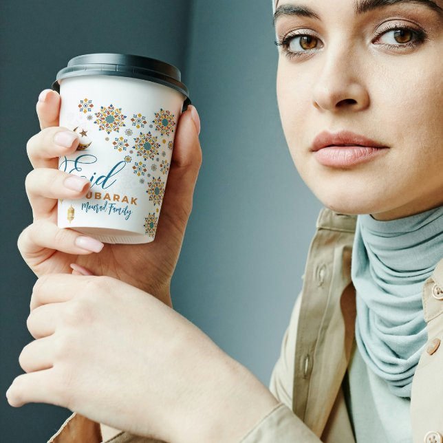 Gobelets En Papier Élégant Aïd Moubarak Calligraphie Lune Étoiles (Créateur téléchargé)