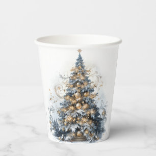 Gobelets En Papier Élégant Arbre de Noël Or Ornements Neige