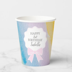 Gobelets En Papier Elégant arc-en-ciel rose Bow Aquarelle Premier ann