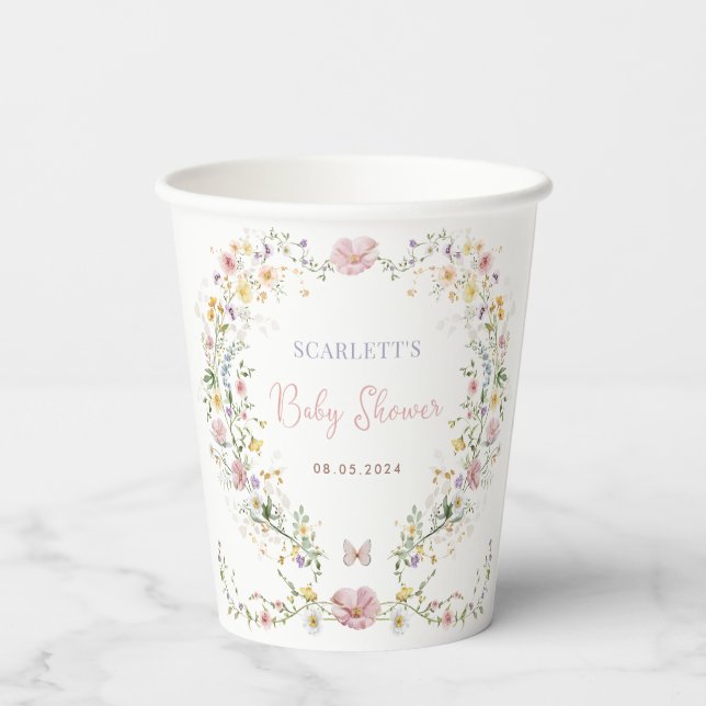 Gobelets En Papier Elégant Baby shower de jardin Fleur sauvage Faveur (Verso)