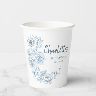 Gobelets En Papier Elégant Baby shower Dusty Blue Chinoiserie