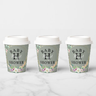 Gobelets En Papier Élégant Baby shower Floral Cups de papier 8 oz ave