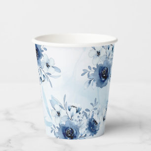 Gobelets En Papier Elégant Baby shower Garçon Fleurs Bleues