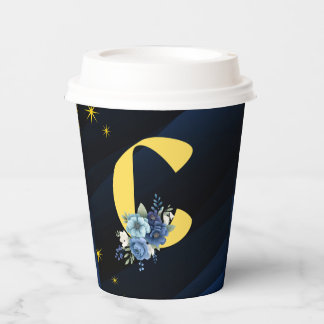 Gobelets En Papier Élégant bleu royal et or avec initiale "C"