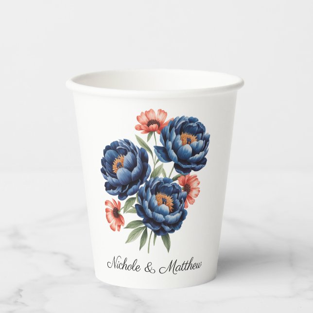 Gobelets En Papier Elegant Blue and Burnt Orange Floral Wedding (Recto)