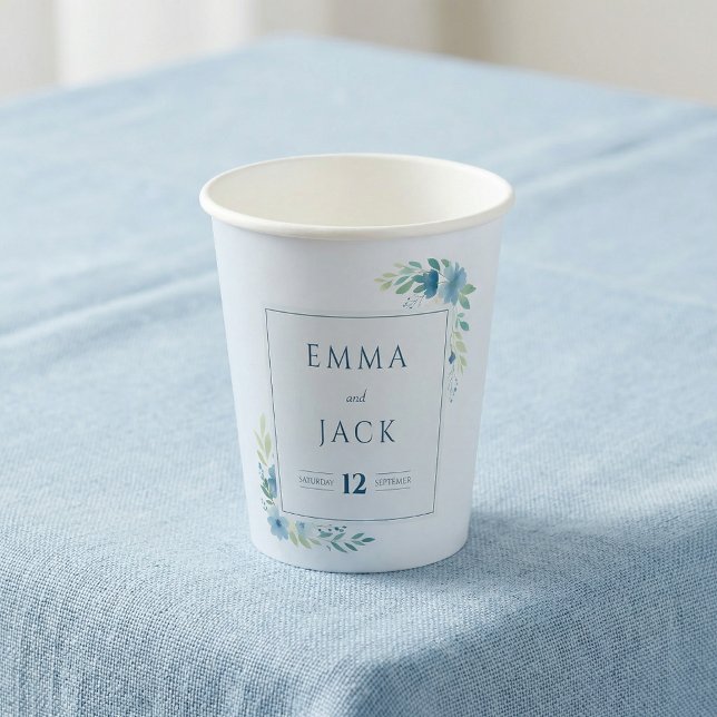 Gobelets En Papier Elegant blue floral wedding (Elegant blue floral wedding paper cups)