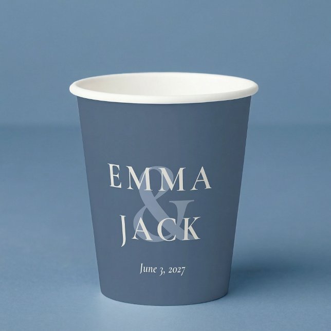 Gobelets En Papier Elegant Blue Minimalist ampersand Wedding  (Elegant Blue Minimalist ampersand Wedding Paper Cups)