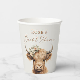 Gobelets En Papier Élégant Boho Highland Cow Shower de Mariée 