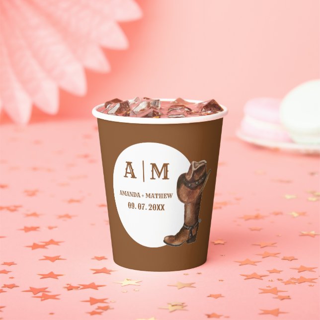 Gobelets En Papier Elégant Boho Western Cowboy Mariage Merci (Insitu)