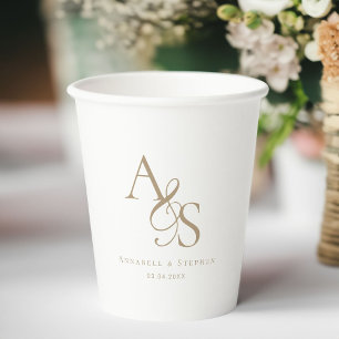Gobelets En Papier Élégant, Classique, Monogramme, Mariage