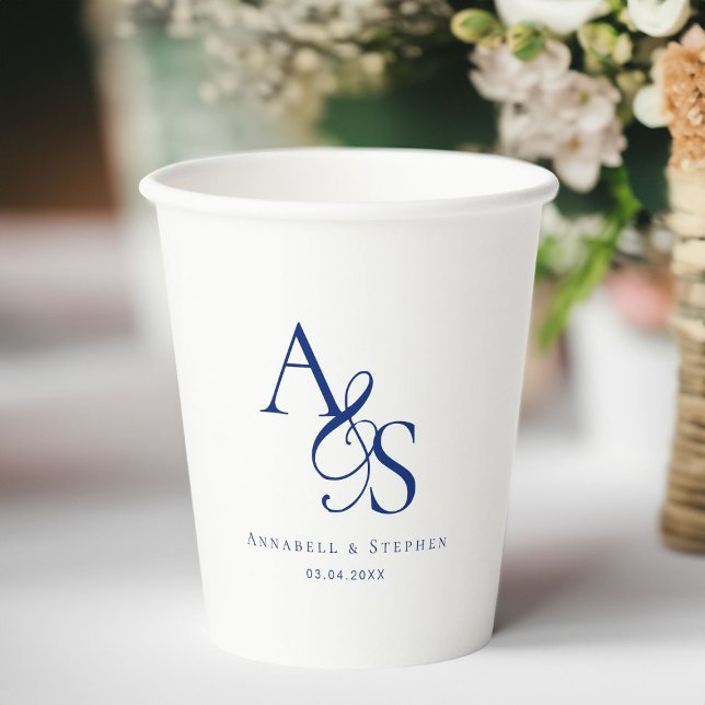 Gobelets En Papier Élégant, Classique, Monogramme, Mariage (Elegant, Classic, Monogram, Wedding Paper Cups with your name and date. )