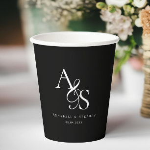 Gobelets En Papier Élégant, Classique, Monogramme, Mariage