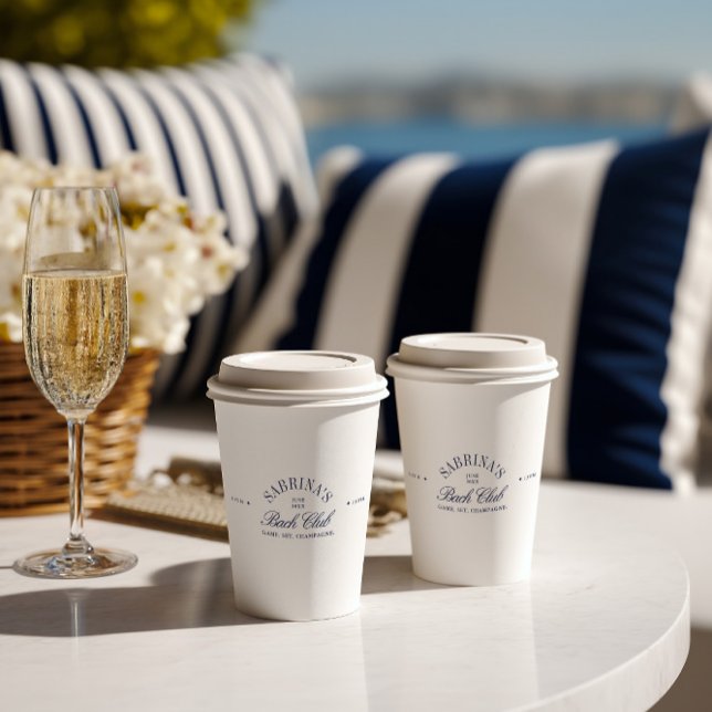 Gobelets En Papier Élégant Enterrement de Vie de Jeune Fille Bleu Mar (Elegant Modern Navy Blue Bachelorette Paper Cups)