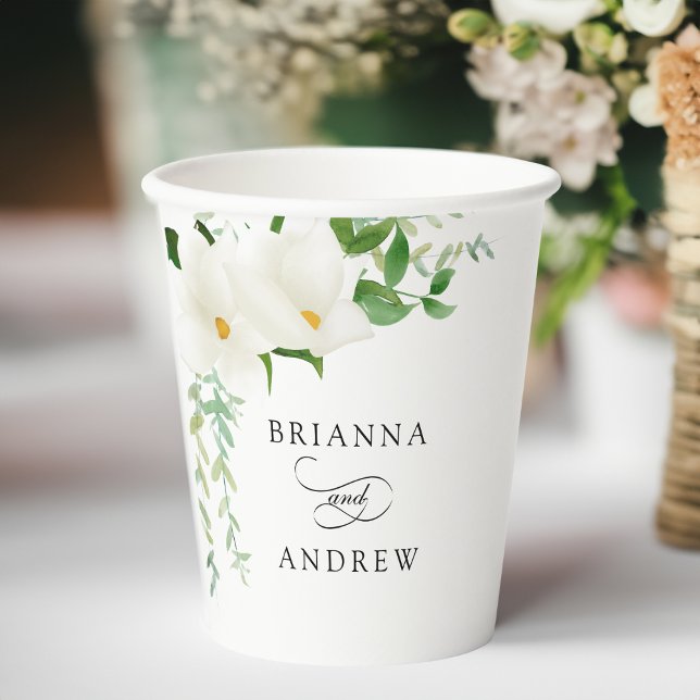 Gobelets En Papier Elegant Floral Magnolia Wedding  (Elegant Floral Magnolia Wedding Paper Cups)
