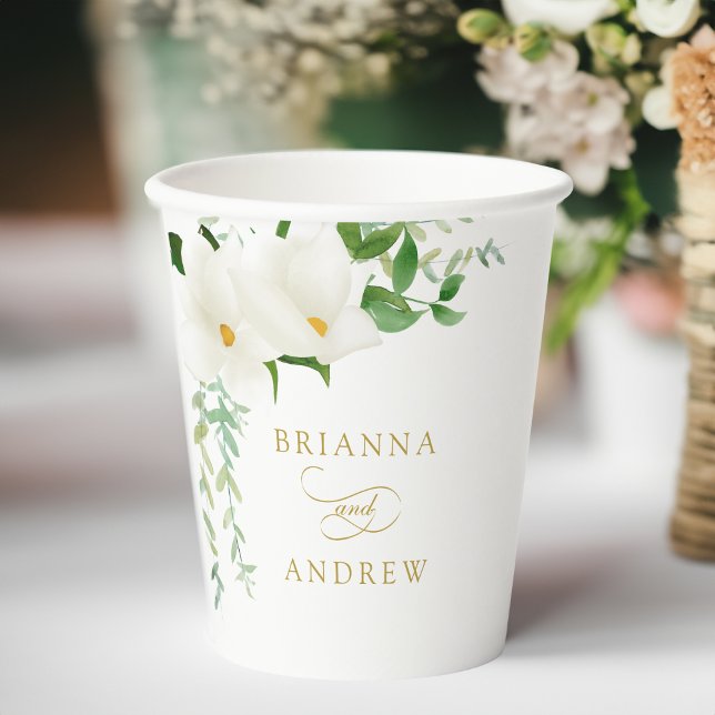 Gobelets En Papier Elegant Floral Magnolia Wedding  (Elegant Floral Magnolia Wedding Paper Cups)