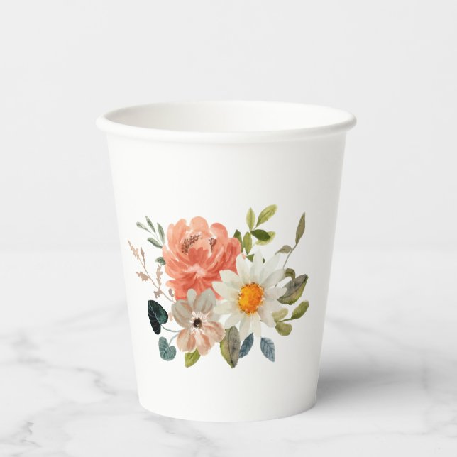 Gobelets En Papier Elegant Floral Paper Cups – Soft Botanical Design (Recto)