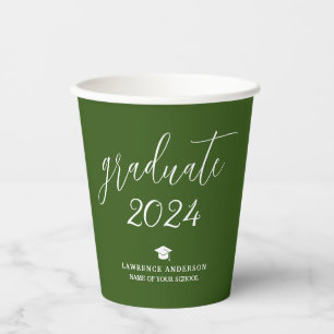Gobelets En Papier Élégant Forest Green Graduate 2024 Graduation