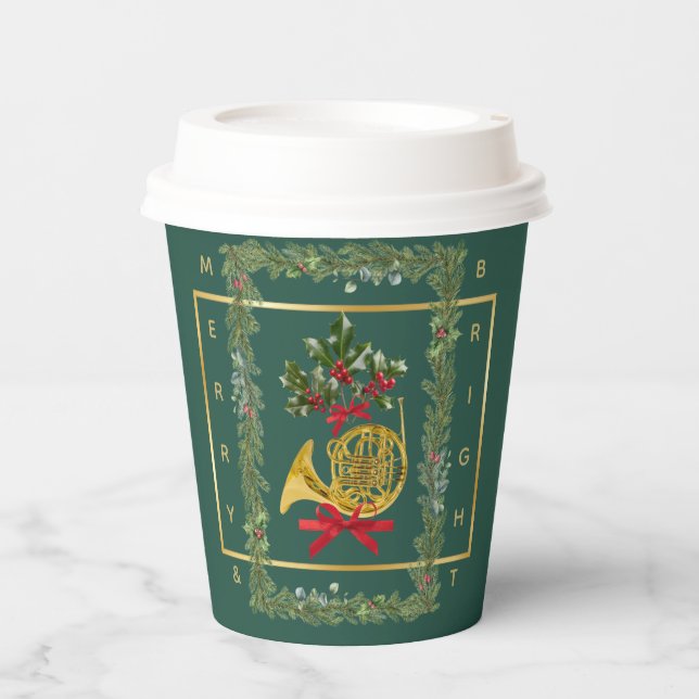 Gobelets En Papier Elegant French Horn Christmas Dark Green (Recto)