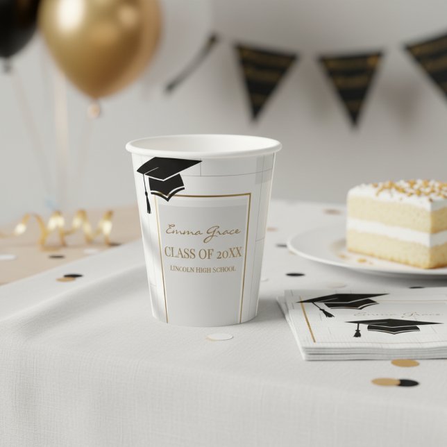 Gobelets En Papier Elegant Gold & Grey Graduation Party (Créateur téléchargé)