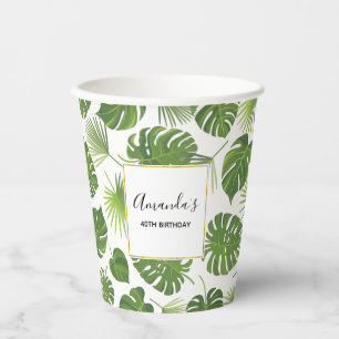 Gobelets En Papier Elégant Green Tropical Feuille Motif Anniversaire