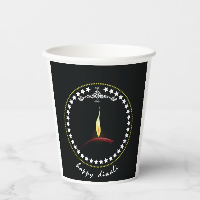 Gobelets En Papier Elegant Happy Diwali Diya Flame Star Wreath (Recto)