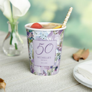 Gobelets En Papier Élégant lilas violet floral 50e anniversaire