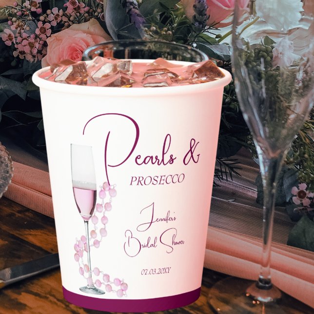 Gobelets En Papier Élégant Mariage avec Perles Modernes et Prosecco (Créateur téléchargé)