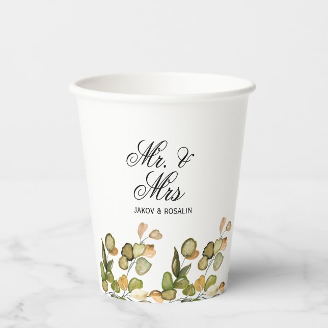 Gobelets En Papier Élégant mariage botanique verdure  (Recto)