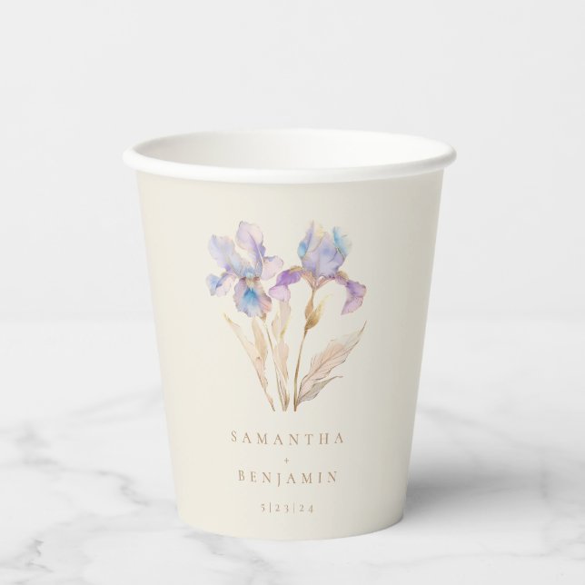 Gobelets En Papier Élégant Mariage floral Iris (Recto)