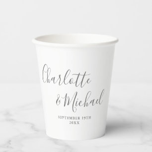 Gobelets En Papier Élégant Mariage Signature Gris Et Blanc