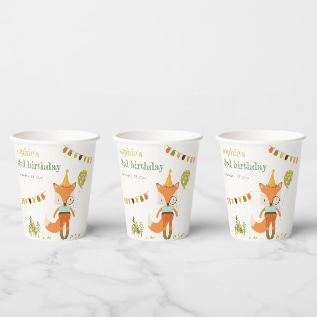 Gobelets En Papier Élégant mignon Woodland Fun Party Fox Anniversaire (Multi)