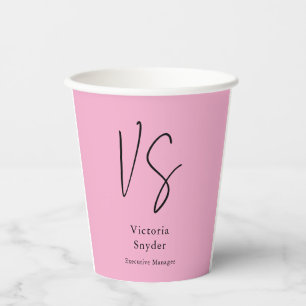 Gobelets En Papier Élégant Monogramme Professionnel Rose clair