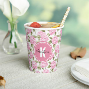 Gobelets En Papier Élégant Motif de fleurs d'hydragea rose