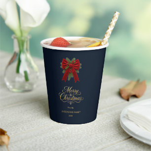 Gobelets En Papier Élégant Noeud de Noël Navy Fête