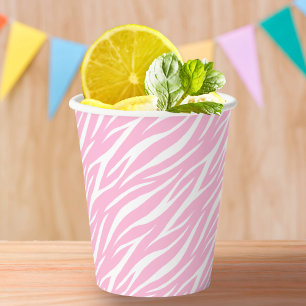 Gobelets En Papier Elégant Pastel Rose Blanc Fille mignonne Zebra ten