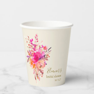 Gobelets En Papier Élégant personnalisé floral rose chaud pour la dou