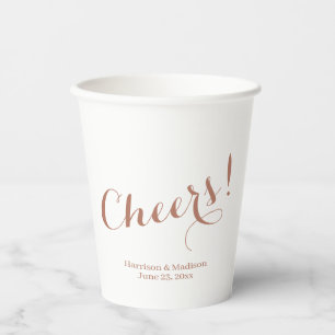 Gobelets En Papier Elégant rose or Cheers script personnalisé Mariage