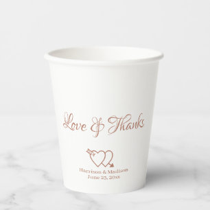 Gobelets En Papier Élégant rose or script personnalisé coeurs mariage