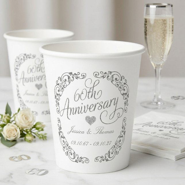 Gobelets En Papier Élégant Script 60e Anniversaire de Mariage de Diam (Créateur téléchargé)