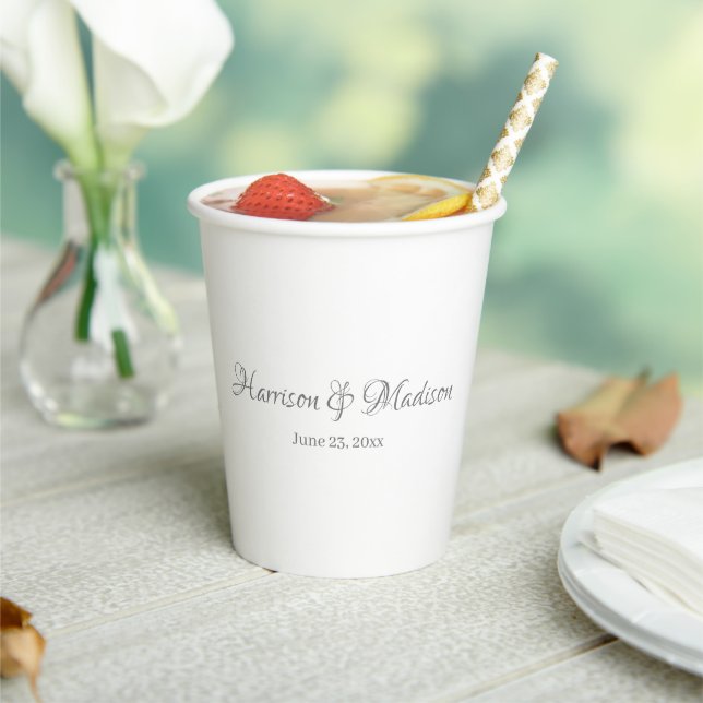 Gobelets En Papier Élégant script personnalisé gris Nom Mariage date (Insitu)