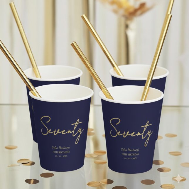 Gobelets En Papier Elegant Seventy Birthday Paper Cup Navy Gold (Créateur téléchargé)