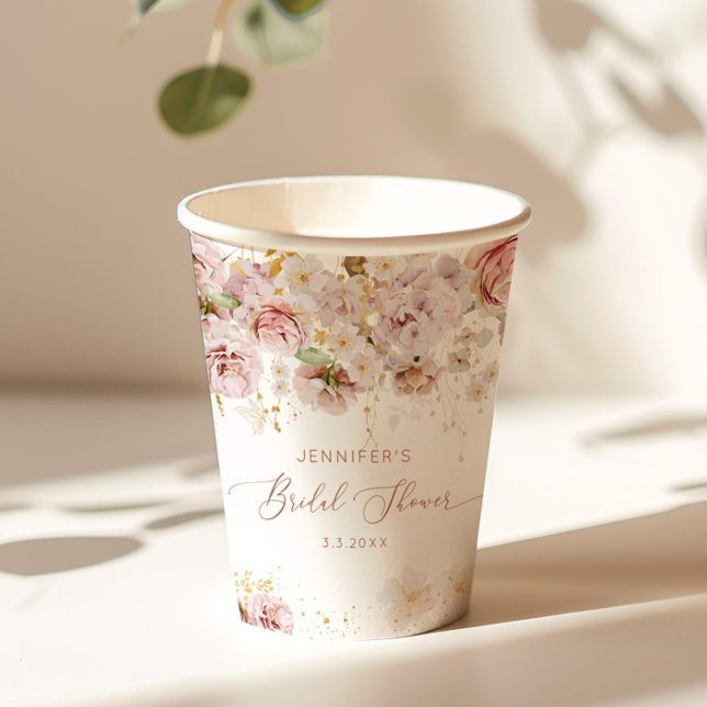 Gobelets En Papier Élégant shower bohème floral pour la mariée (Créateur téléchargé)
