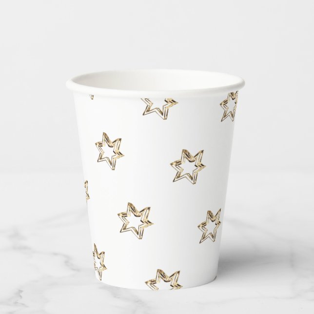 Gobelets En Papier Élégant Stars Motifs Étoiles Faux Gold Stars (Recto)